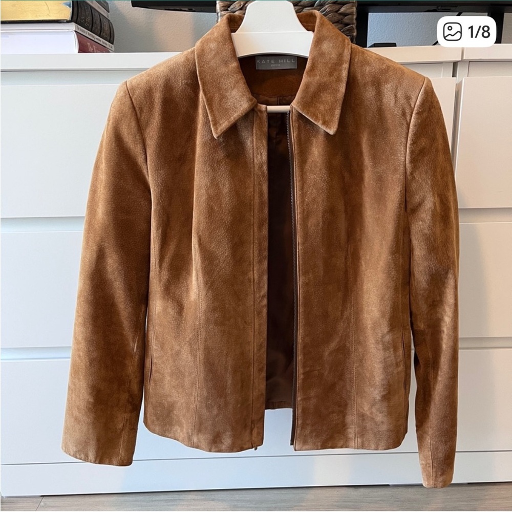 Minimalist FullZip Collar Tan Camel Brown Genuine Real 100% Suede Leather Jacket